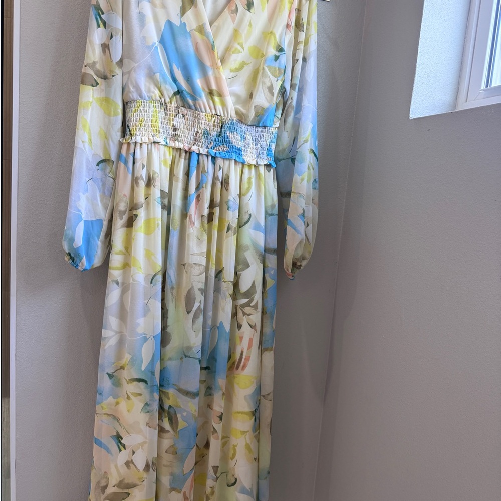 Laundry By Shelli Segal Pastel Floral Long Sleeve Dress